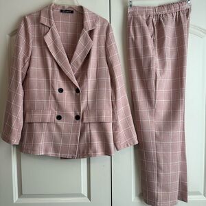 Simplee Apparel Pink Plaid Pantsuit